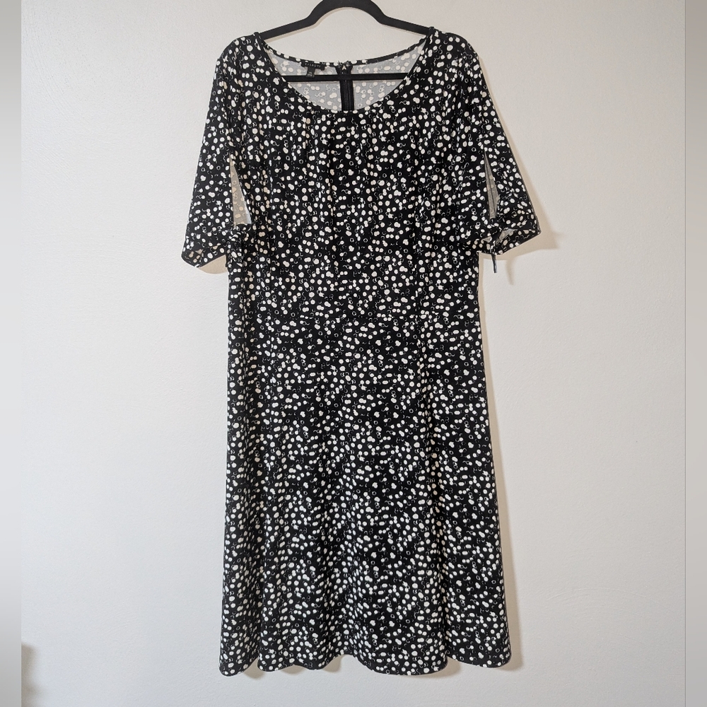 XL Talbots Black Dot Printed Tie‎ Sleeve Dress